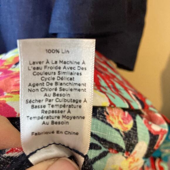 Talbots 100% Linen Navy Blue Shift Dress w Floral design Small - Picture 8 of 9